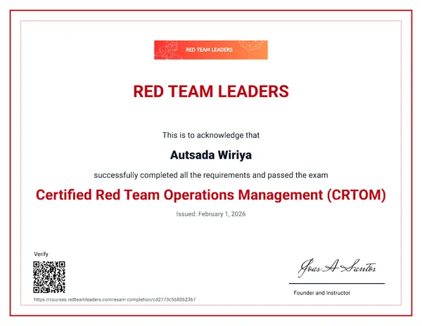 Certified Red Team Operations Management (CRTOM)